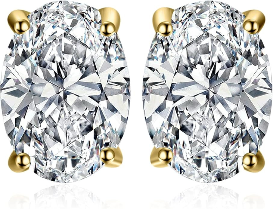 JewelryPalace Oval Cut 2ct Cubic Zirconia Solitaire Stud Earrings for Women, 925 Sterling Silver ... | Amazon (US)