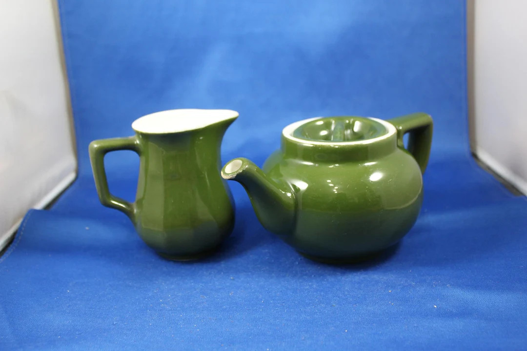 Hall Forest Green Individual Teapot and Matching Creamer, Recessed Lid, made in the USA | Etsy (US)
