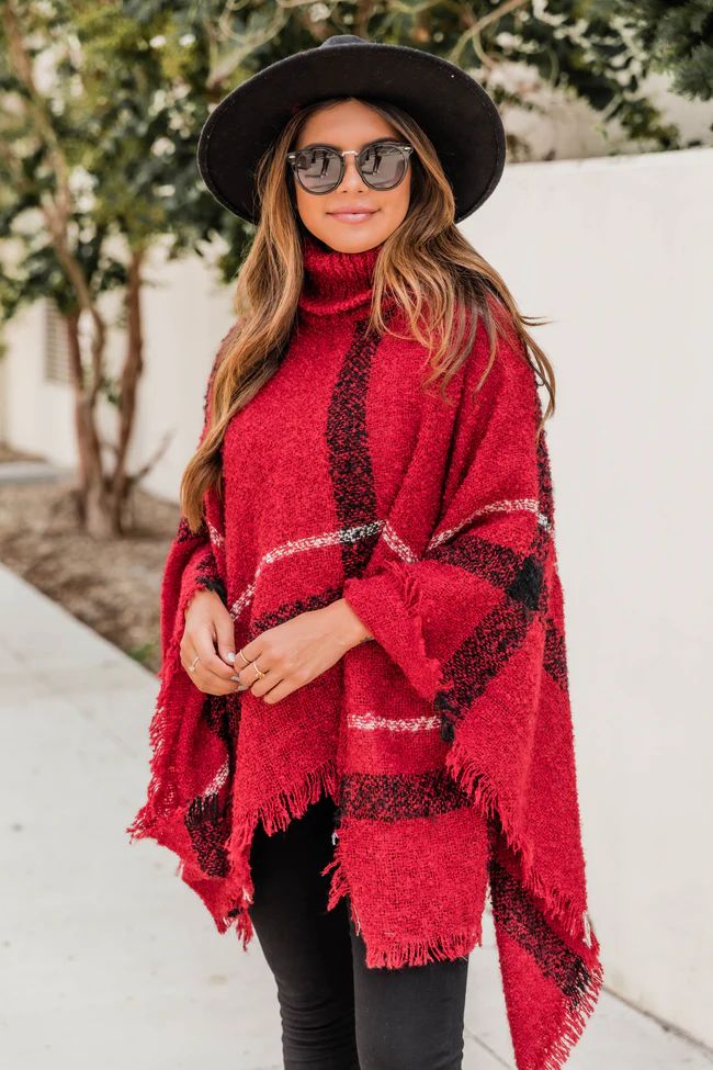 Stay Classy Red Plaid Poncho | The Pink Lily Boutique
