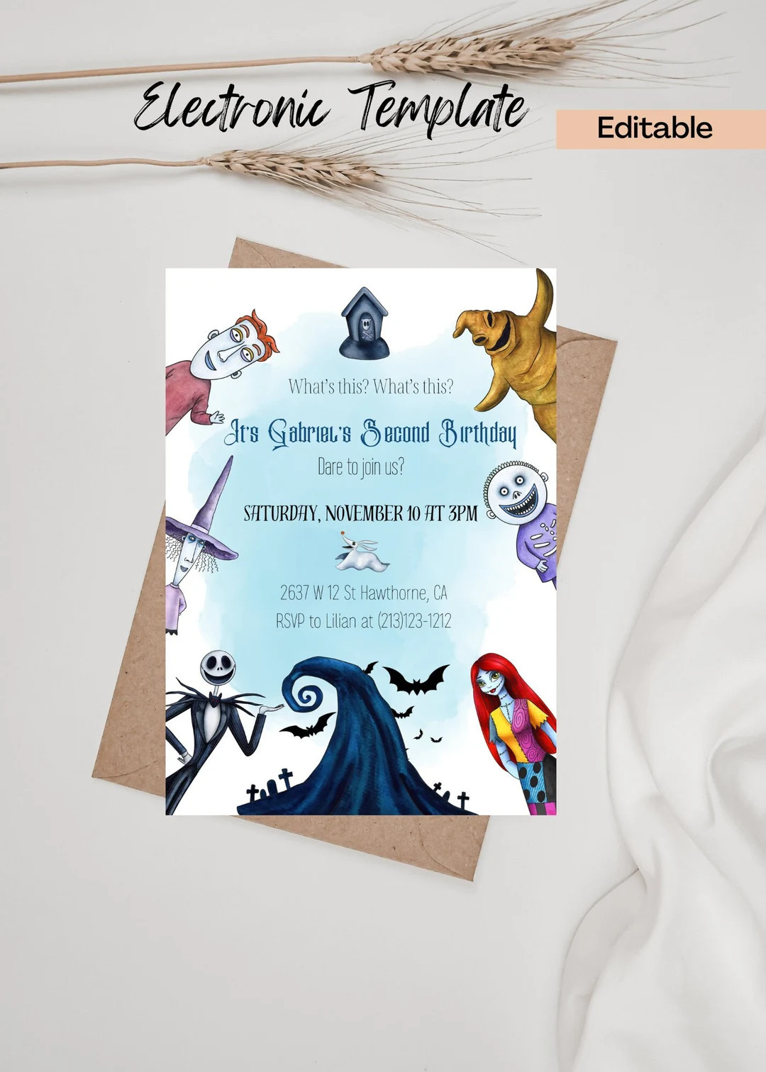 Nightmare Before Christmas Birthday Invitation, Digital and Printable Watercolor Invite - Etsy | Etsy (US)