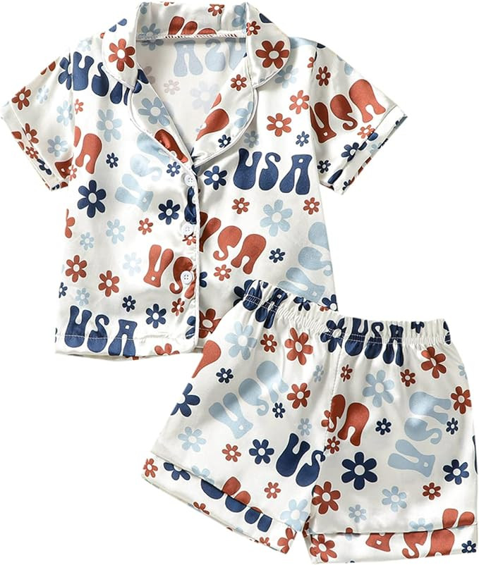 Toddler Baby Kids Satin Pajamas Set, Long Sleeve Button-Down Sleepwear PJs for Girls | Amazon (US)