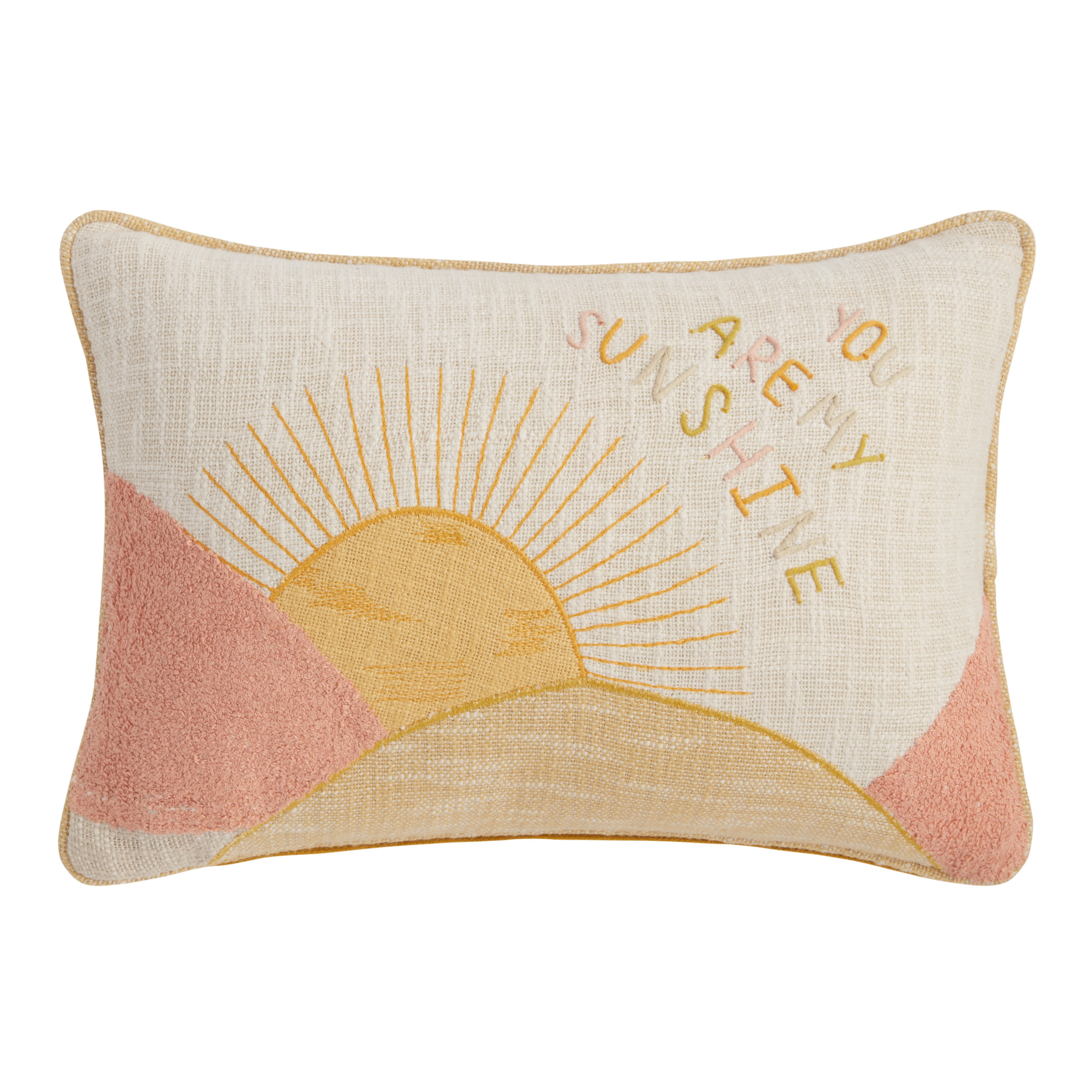 Ivory Hello Sunshine Embroidered Throw Pillow | World Market