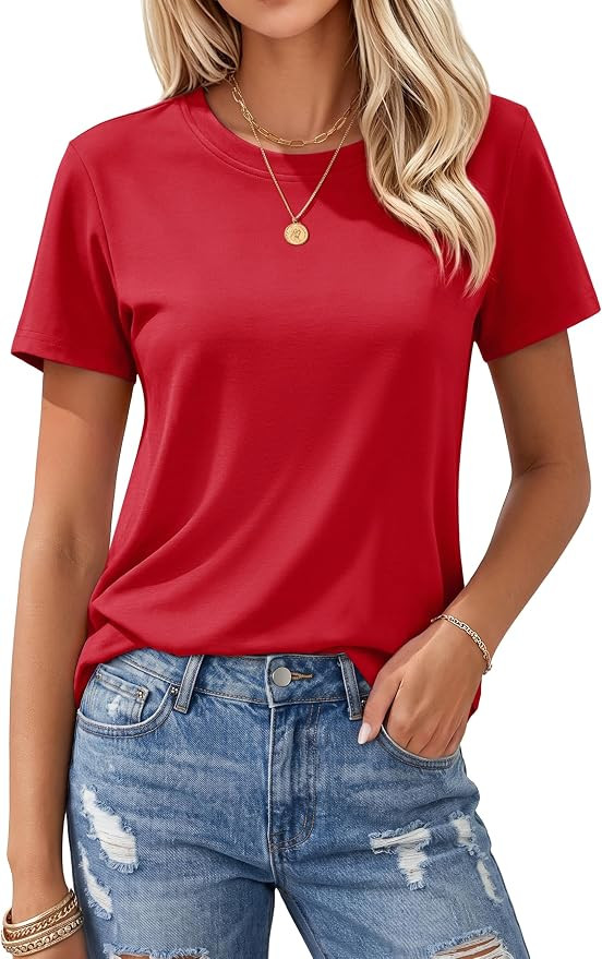 MAGCOMSEN Women's T Shirts Cotton Short Sleeve Shirts Crew-Neck Summer Tops Classic-Fit Tees Brea... | Amazon (US)