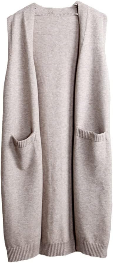 Spring Sleeveless Long Knitted Vest Women Solid Wool Cardigan Coat Korean V-Neck Lady's Sweater W... | Amazon (US)