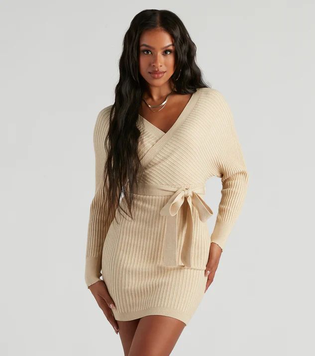 Ribbed Knit Tie-Front Mini Sweater Dress | Windsor Stores