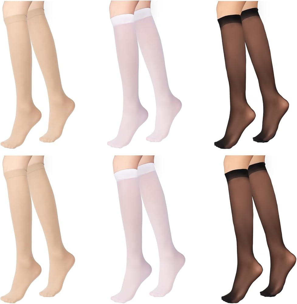 6 Pairs Womens Knee High Trouser Socks Seamless Knee High Tube Socks Thin Sheer Trouser Socks Wom... | Amazon (US)