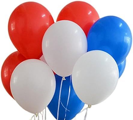 100 Premium Quality Balloons: 12 inches white and blue and red latex balloons birthday party deco... | Amazon (US)