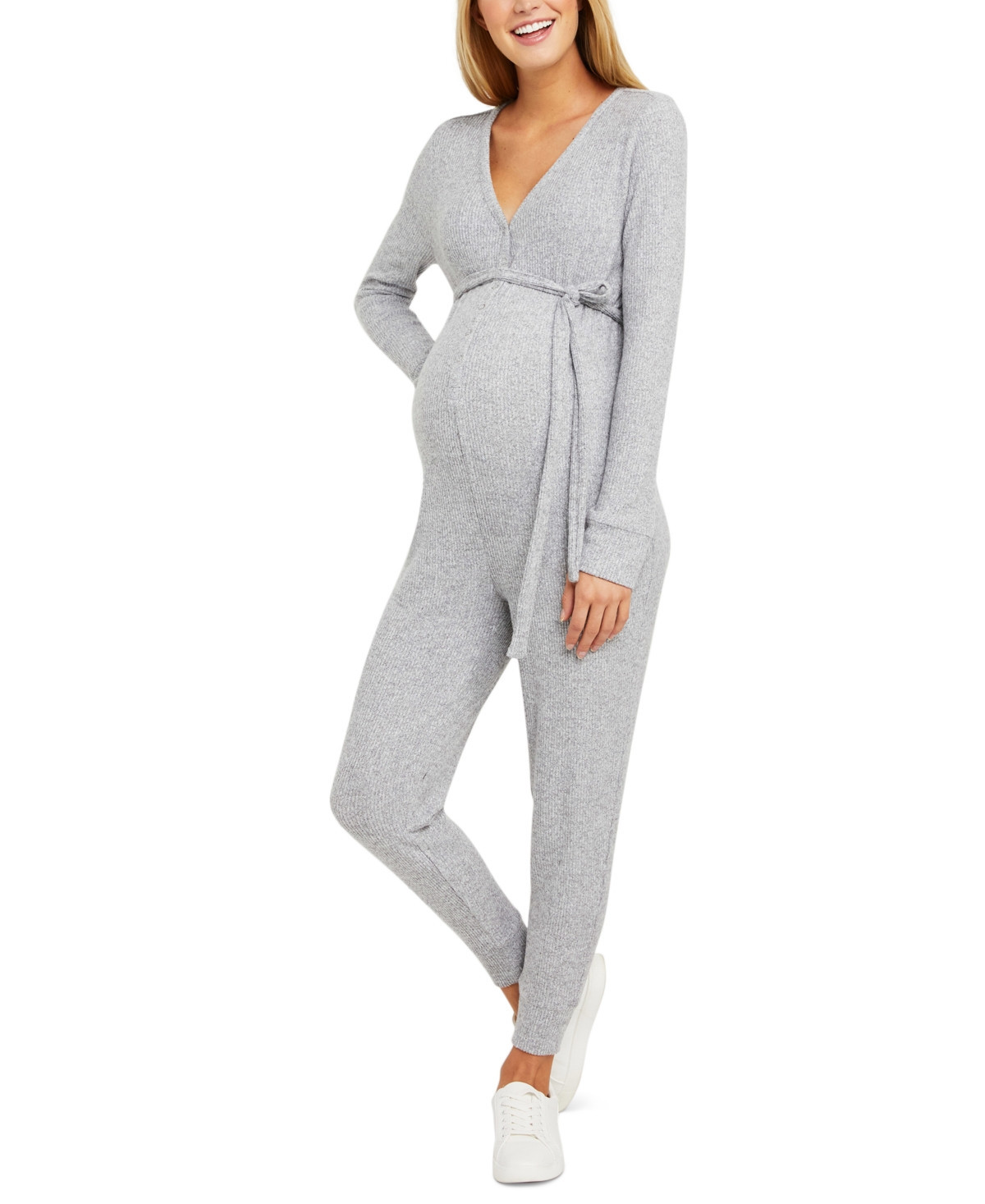 Motherhood Maternity Knit Maternity Jumpsuit - Grey Melange | Macy's