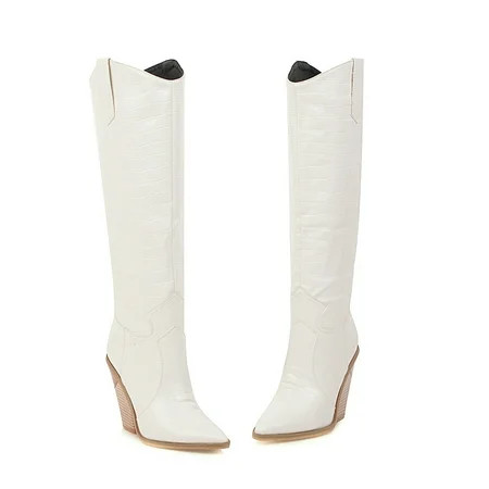 OKBOP Women s Wedges Shoes-Retro Dress Shoes for Women Christmas Silver Boots Thigh High Winter Warm | Walmart (US)