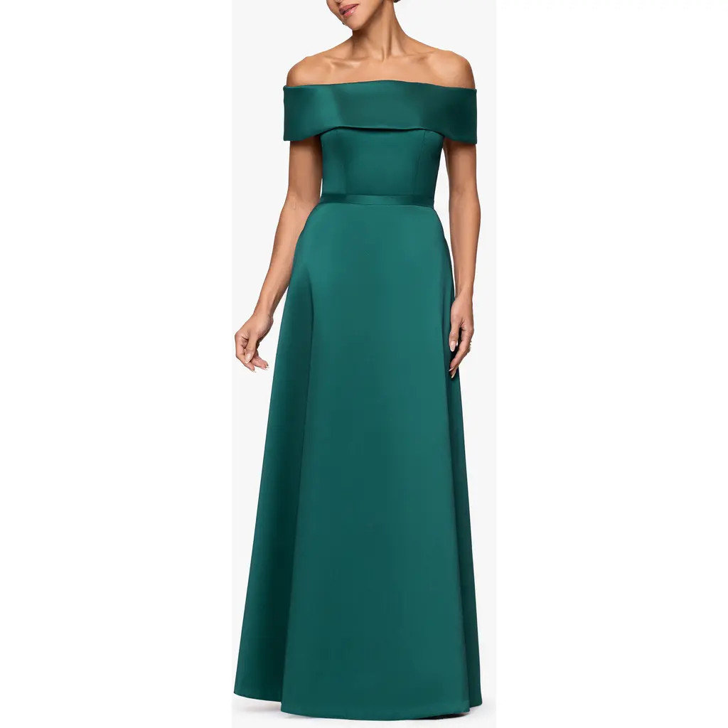 Xscape Evenings Off the Shoulder Mikado Gown in Pine at Nordstrom, Size 10 | Nordstrom