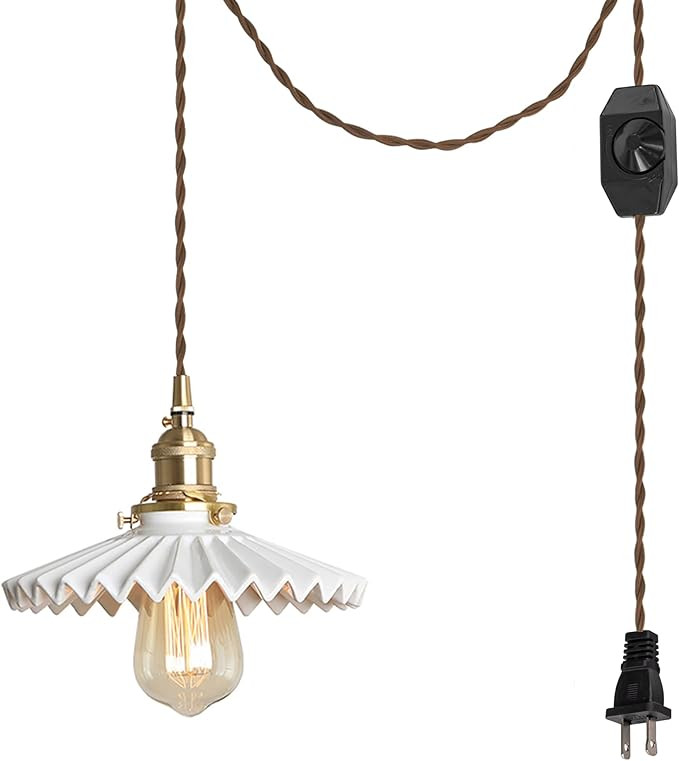 STGLIGHTING Swag Pendant Light with 15ft Plug-in UL Dimmable Cord Retro Ceramic Marble Shade Ligh... | Amazon (CA)