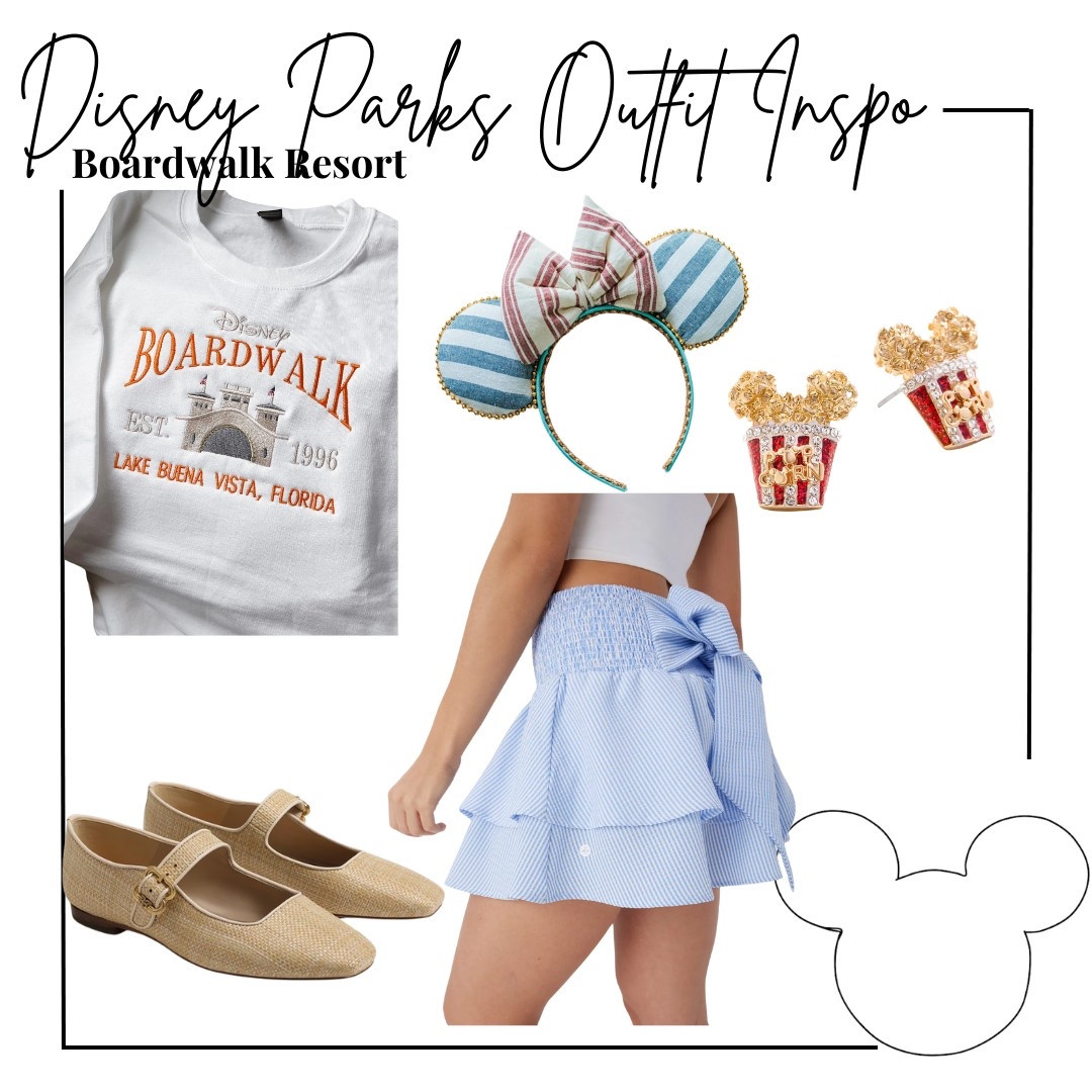 Disney parks outfit inspo - boardwalk resort - boardwalk resort embroidered sweatshirt, blue and white striped ears from Etsy, Mickey popcorn earrings from bauble bar, balata blue and white striped skirt and Sam Edelman rattan Mary Jane flats 

Midsize, midsize outfit, size 10, ootd, Outfit inspo, coastal finds, Disney parks Outfit, Disney bound,  under $50 outfit, affordable outfit, casual outfit, Disney resorts , Etsy finds, Disney outfit, Mickey ears, minimal Disney style, #ltkdisney, Disney ears, Disney aesthetic, theme park outfit, Disney parks outfit ideas, comfy Disney outfit, small business finds,


#LTKTravel #LTKStyleTip #LTKFindsUnder100