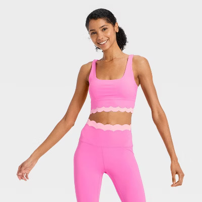 Women's Knit Scallop Sports Bra - JoyLab™ Neon Pink/Light Pink XL | Target