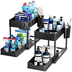 Amazon.com: Puricon 2 Pack Under Sink Organizers and Storage Pull Out Sliding Drawer, 2 Tier Mult... | Amazon (US)