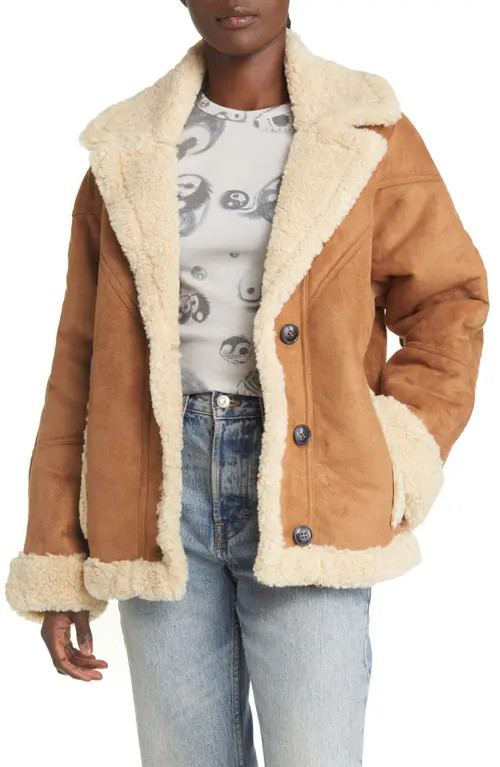 Topshop Faux Shearling Car Coat in Brown at Nordstrom, Size 12 Us | Nordstrom