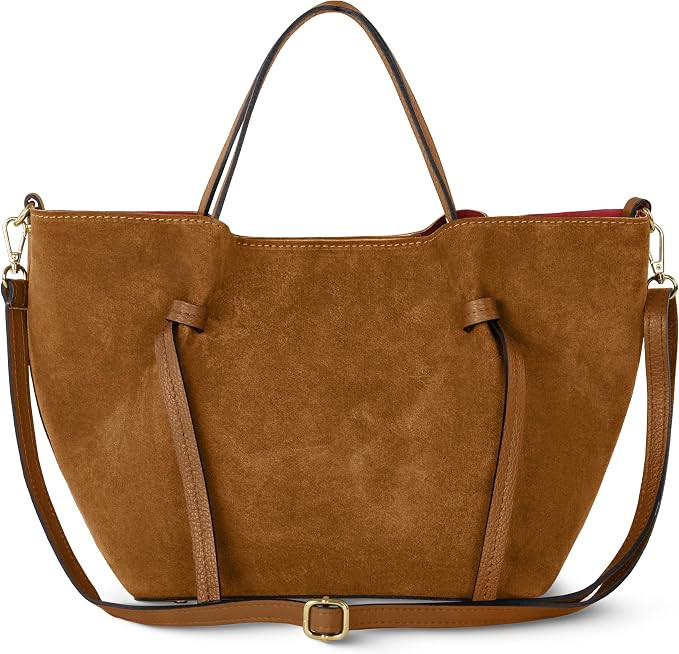 Italian Genuine Suede Tote Bag for Women with Detachable Strap | Structured Top-Handle Purse with... | Amazon (US)