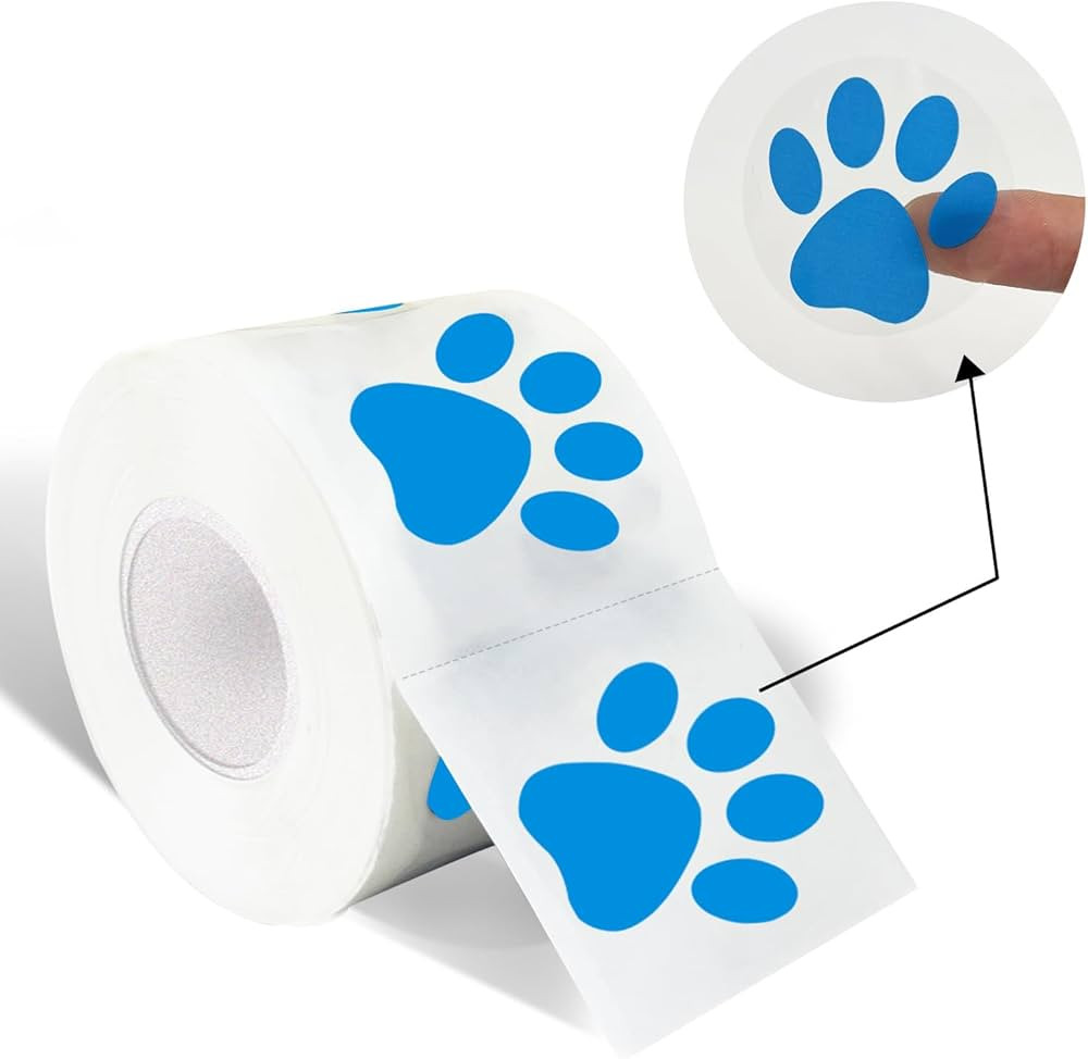 Paw Print Stickers, 1.5" Clear Round Bear Paw Stickers (500 PCS, Blue) | Amazon (US)
