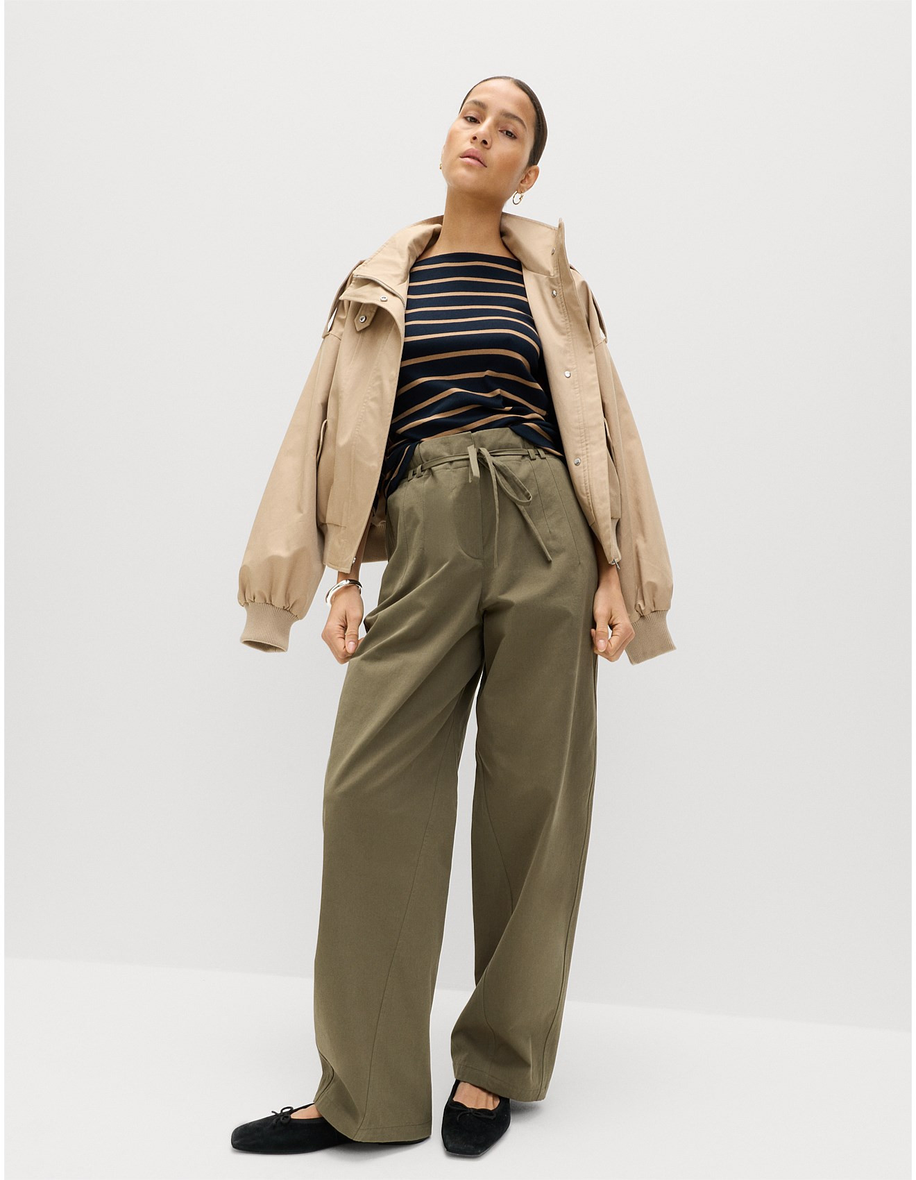 Pure Cotton Barrel Leg Trousers | David Jones (Australia & New Zealand)