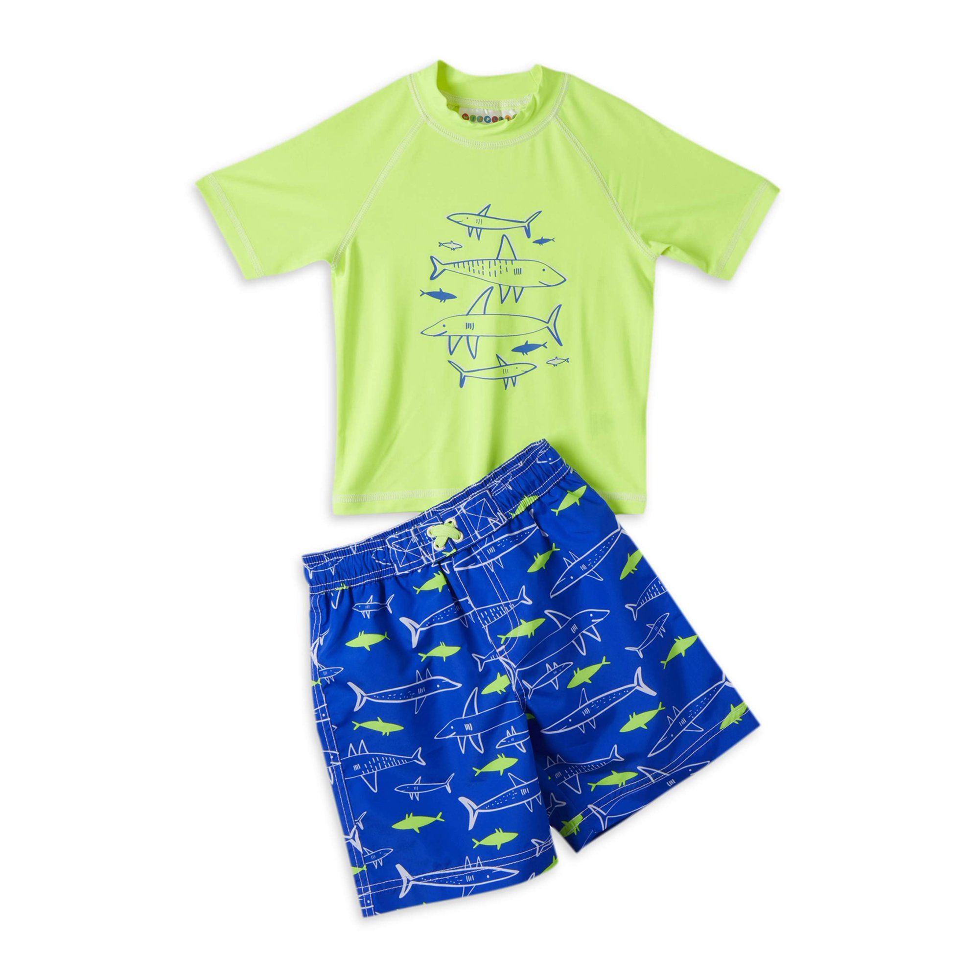 Wippette Baby Toddler Boy Shark Rashguard & Printed Swim Trunks, 2pc Set | Walmart (US)