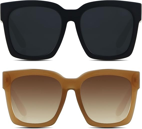 ANDWOOD Oversized Sunglasses for Women Big Large Square Wide Frame Shades Retro Trendy Fashion UV... | Amazon (US)