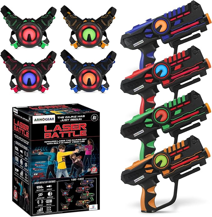 ArmoGear Set of 4 Laser Tag Guns with Vests - Laser Tag Set for Kids and Adults - Toy Guns with 1... | Amazon (US)