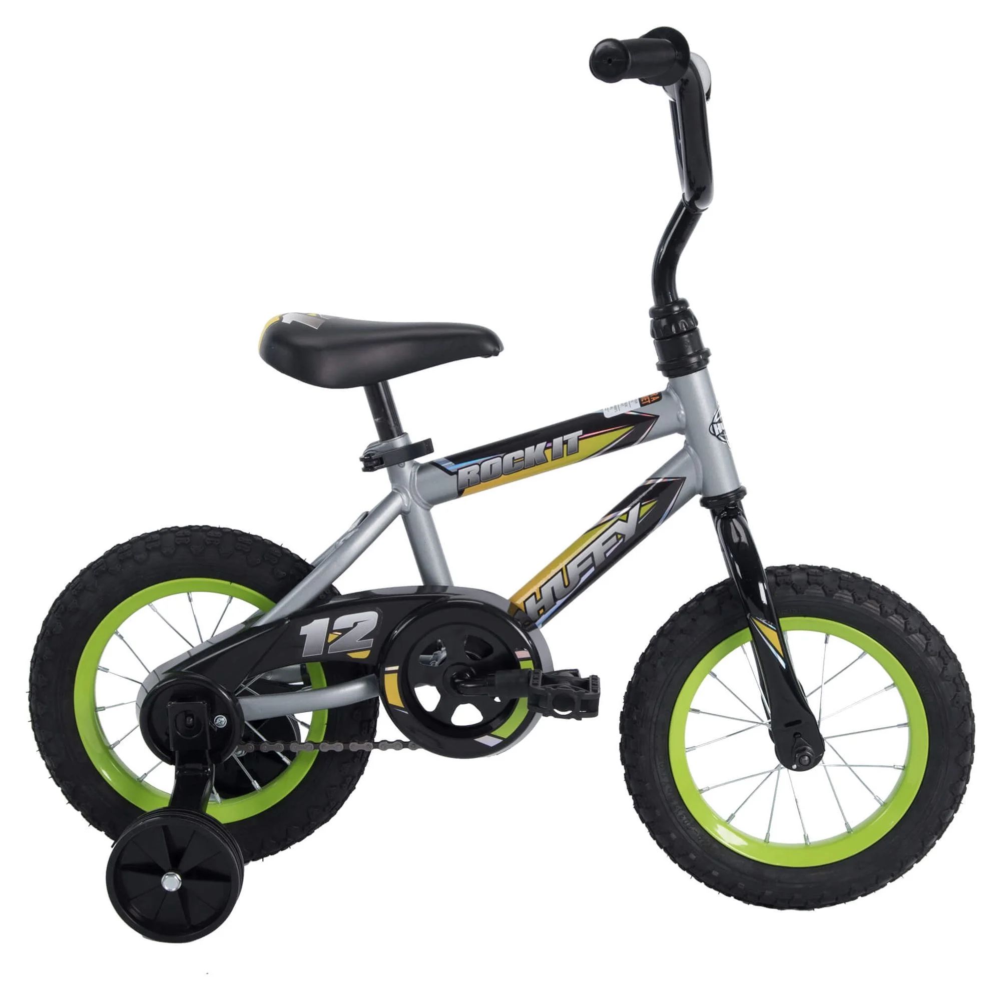 Huffy 12 in. Rock It Kids Bike, for Boys Ages 3 and up, Child, Grey Matte and Lime | Walmart (US)