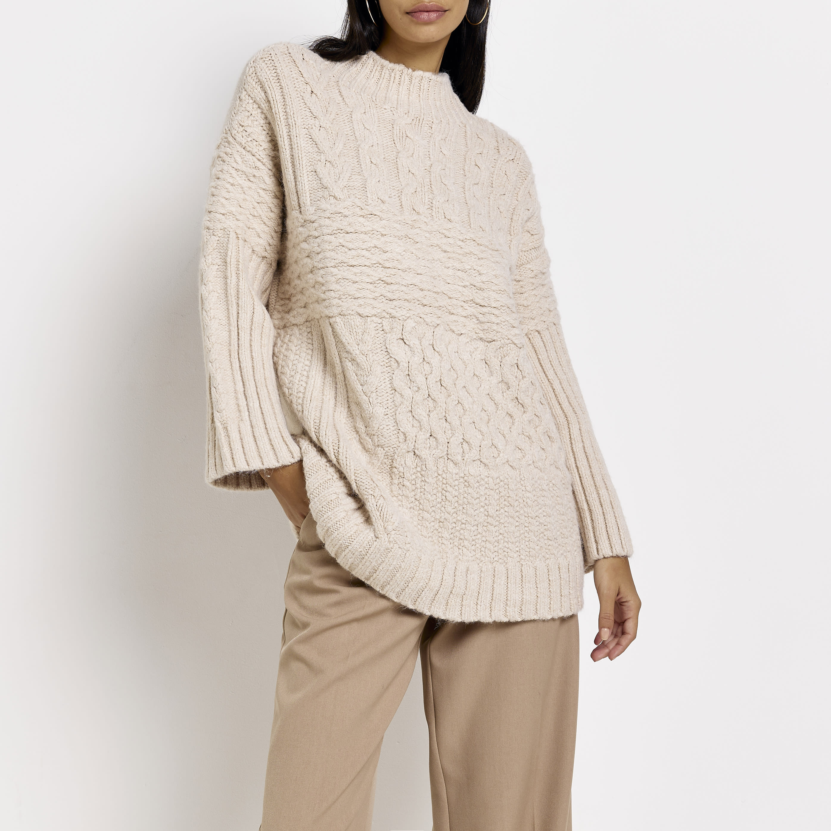 River Island Womens Beige Oversized Cable Knit Jumper | River Island (UK & IE)