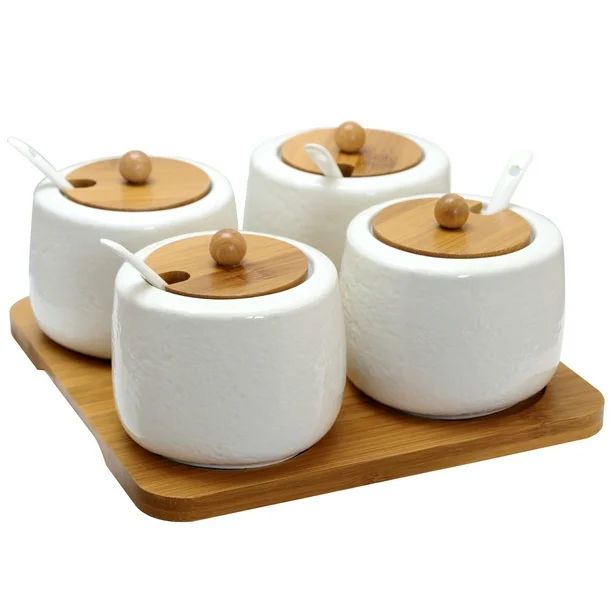 Elama Ceramic Spice, Jam and Salsa Jars with Bamboo Lids & Serving Spoons | Walmart (US)