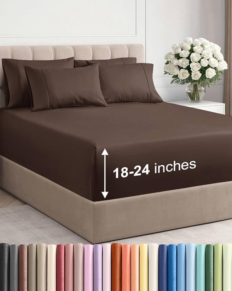 Extra Deep King Sheet Set - 6 Piece Breathable and Cooling Sheets - Hotel Luxury Bedding for Wome... | Amazon (US)