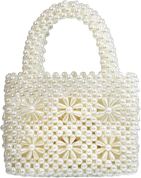 Women Beaded Handbags Elegant Handmade Weave Purse Crystal Pearl String Tote Bags for Banquet Wed... | Amazon (US)
