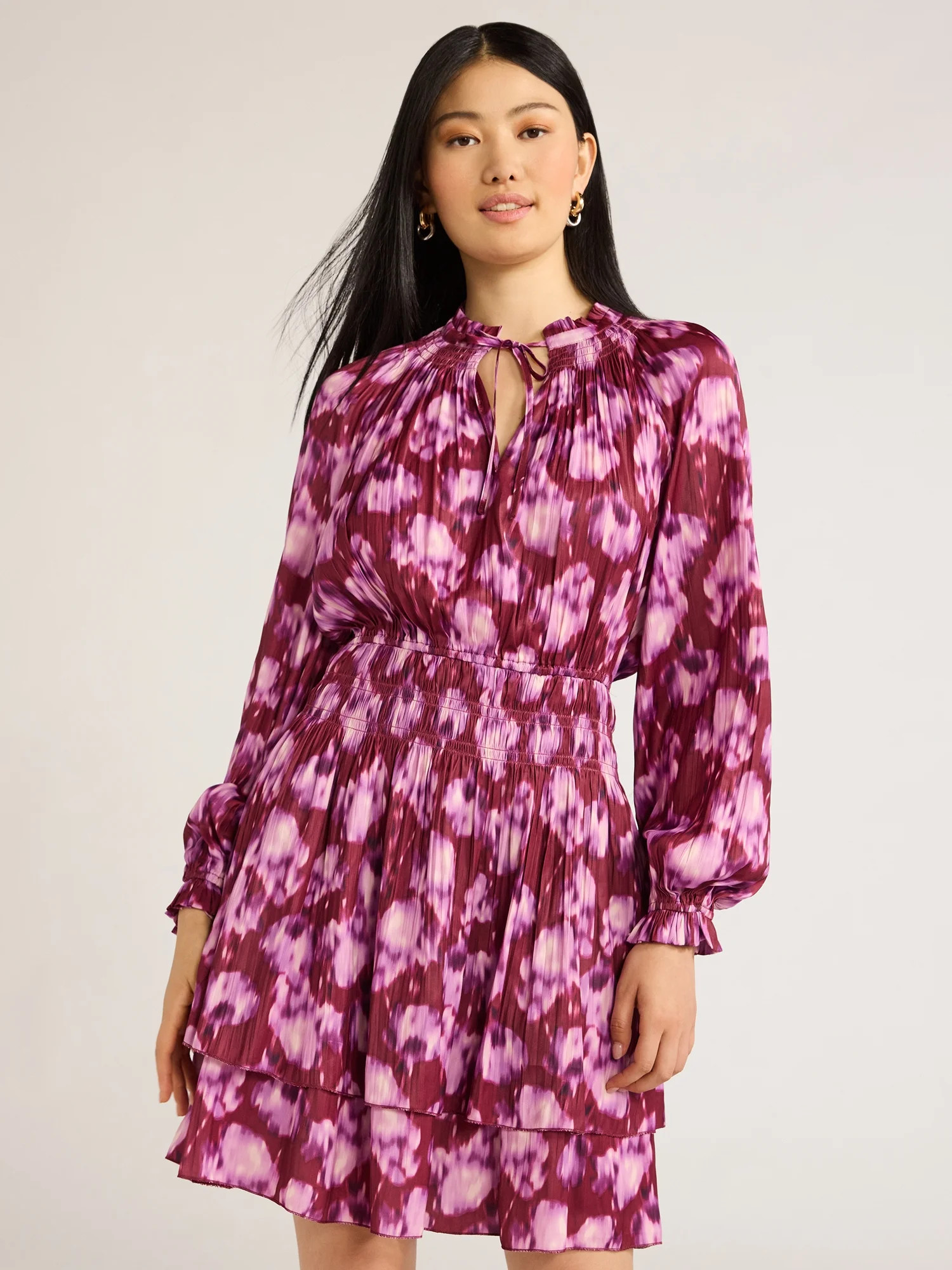 Scoop Women’s Smocked Waist Ruffle Mini Dress with Long Sleeves, Sizes XS-XXL - Walmart.com | Walmart (US)