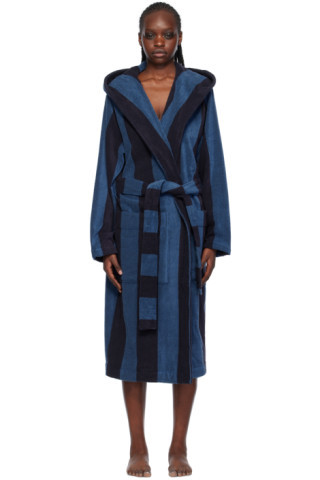 Black & Navy Hooded Bathrobe | SSENSE