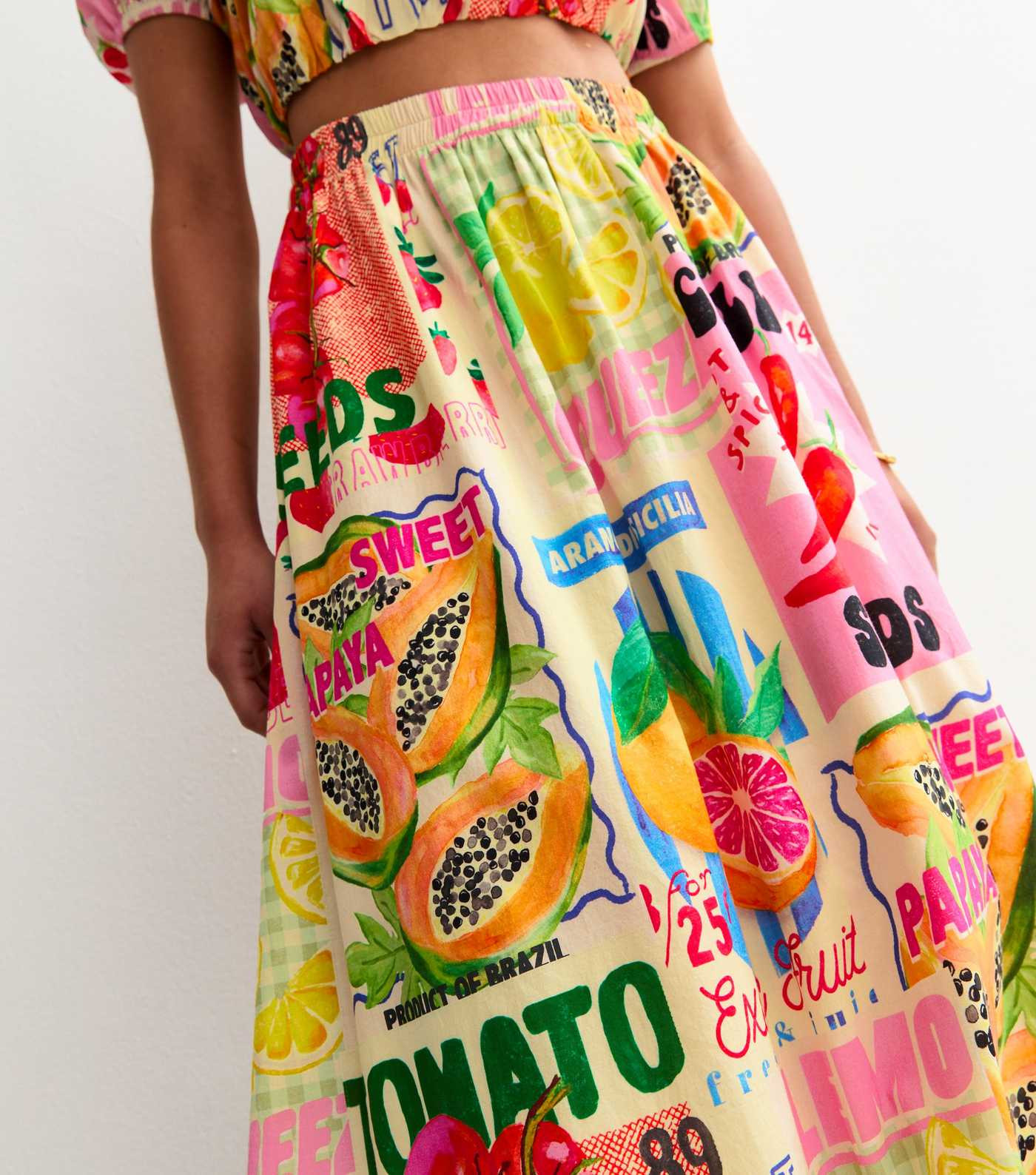 Multicoloured Fruit Print Midi Skirt | New Look | New Look (UK)