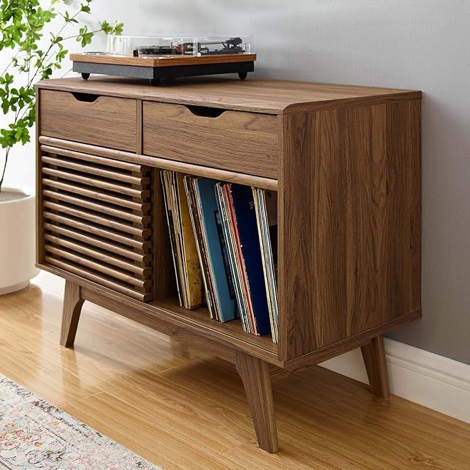 Modway Render Mid-Century Modern Vinyl Record Storage Display Cabinet, 37 Inch, Walnut | Amazon (US)