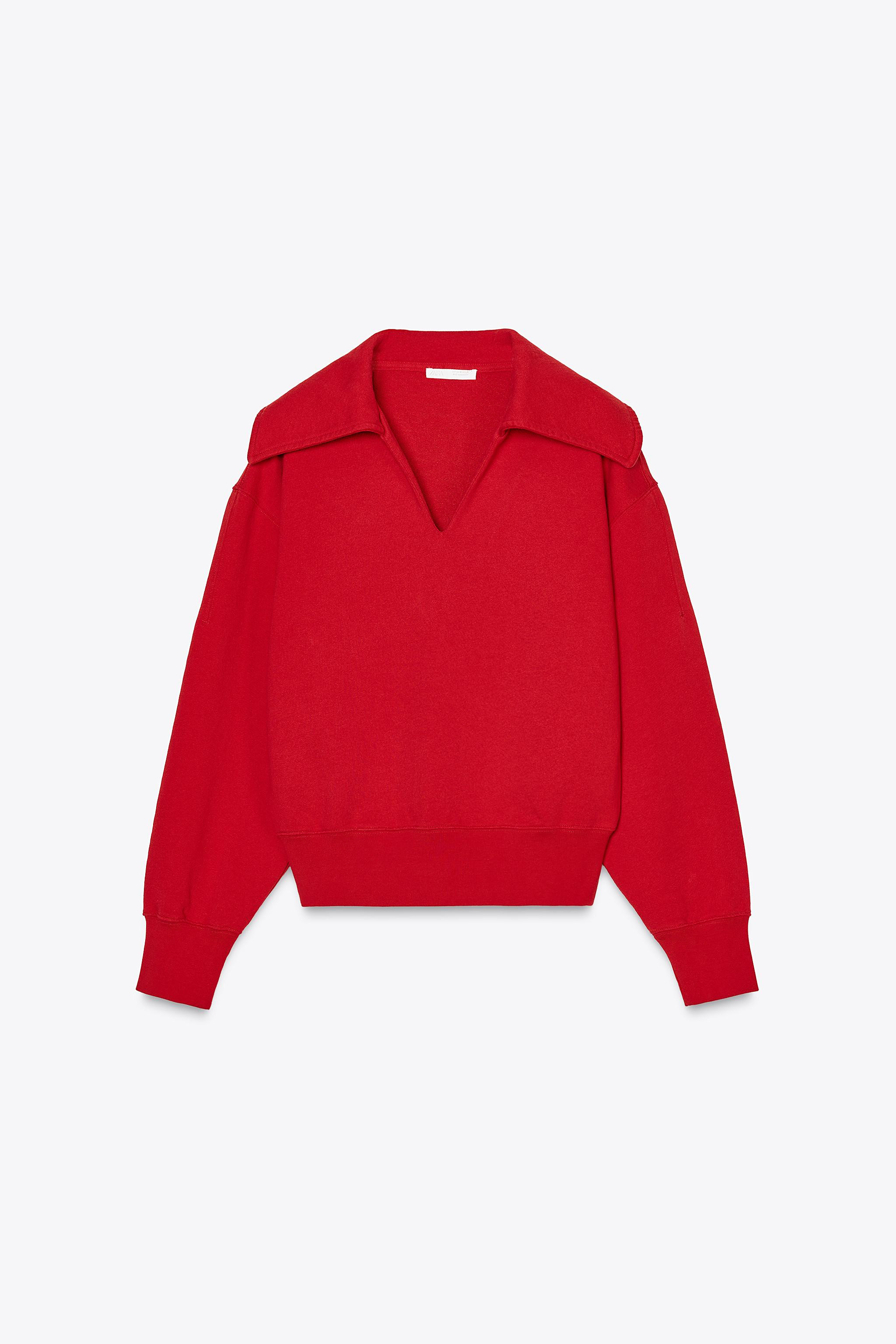 Cropped sweatshirt with oversized lapel collar and V-neck. Long sleeves. Ribbed trim. | Zara US