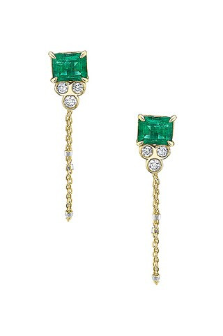 Logan Hollowell Emerald Triple Twinkle Chain Earrings in Green | FWRD 