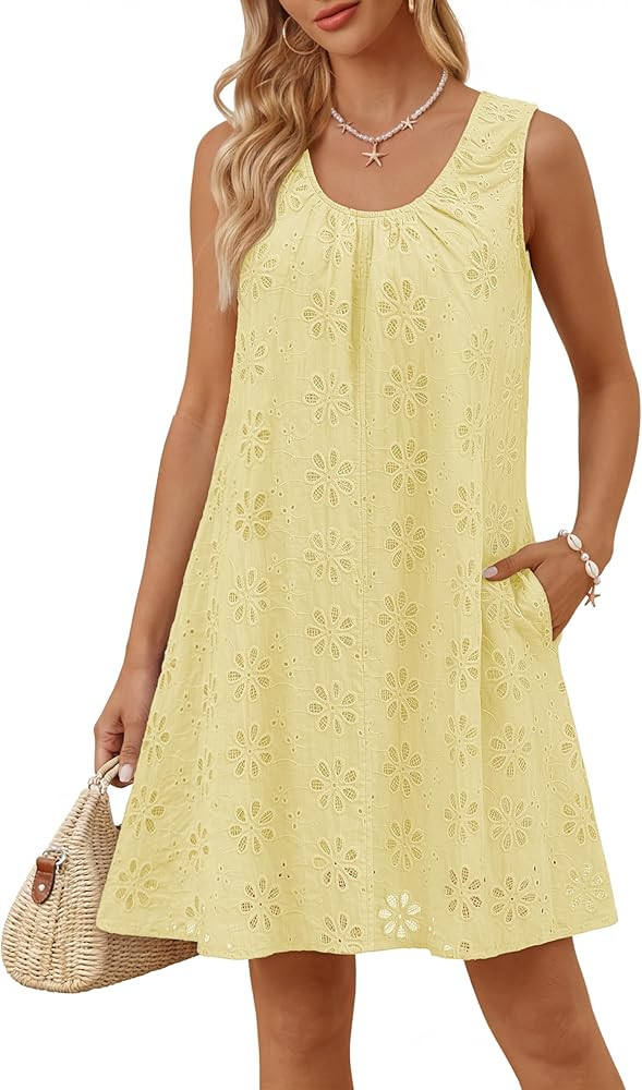 MEROKEETY Women's Summer Eyelet Hollow Out Sundress 2026 Sleeveless Swing A Line Boho Beach Vacat... | Amazon (US)