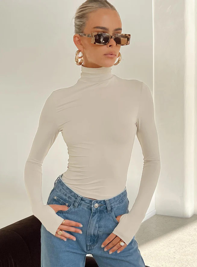 Elysium Long Sleeve Turtleneck Top Bone | Princess Polly US