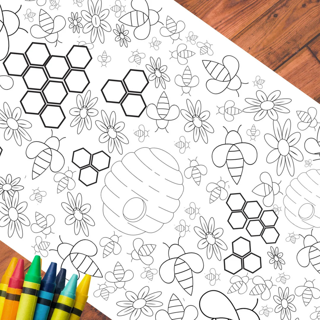 Bee Birthday Party Decor Kids Coloring Tablecloth Activity Honey Girl Happy Bee Day Party Bumbleb... | Etsy (US)