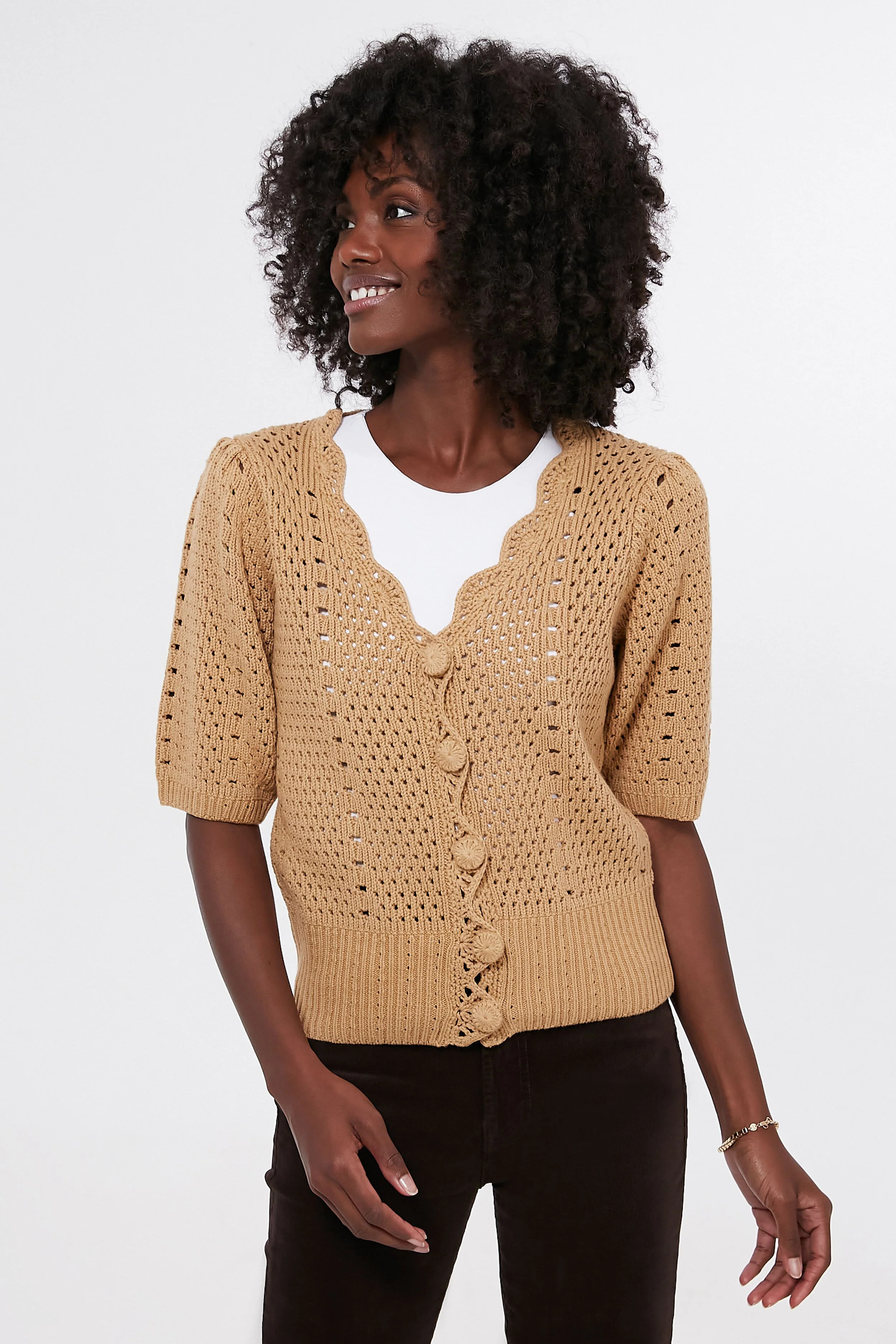 Tan Short Sleeve Alice Cardigan | Tuckernuck (US)