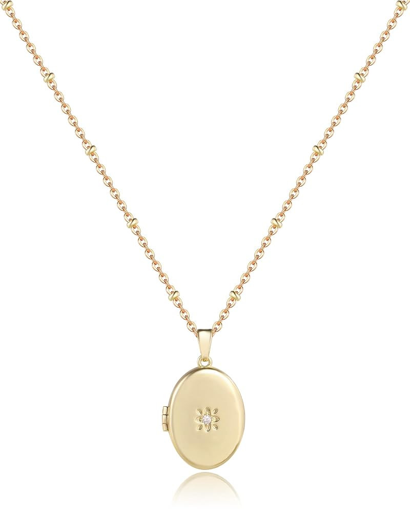 YOUFENG Love Heart Flower Gold Locket Necklace that Holds Pictures 18K Gold Plated Photo Locket B... | Amazon (US)