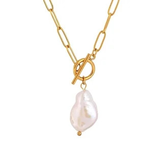 Time and Tru Women's Gold Tone Mother of Pearl Heart Statement Necklace | Walmart (US)
