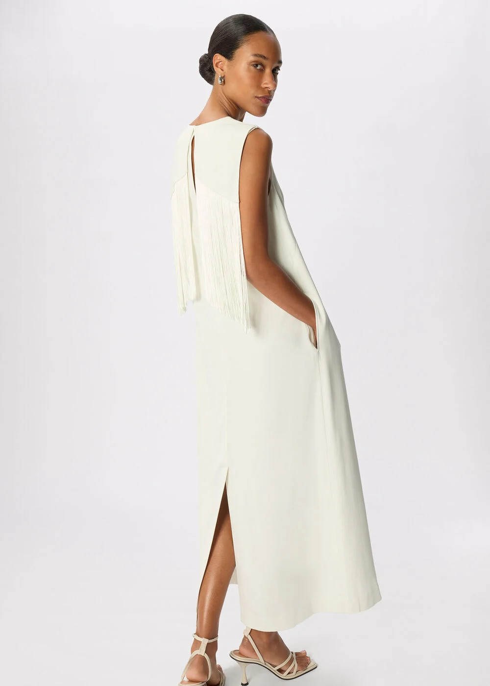 Ivory Fringe Back Midi Dress | WHISTLES | Whistles UK | | Whistles