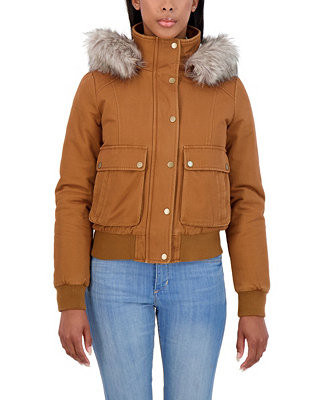 Sebby Juniors' Women ' Cotton Faux Fur Trimmed Bomber Jacket - Macy's | Macy's