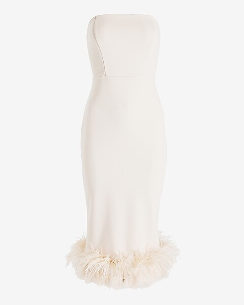 Strapless Feather Hem Midi Sheath Dress | Express