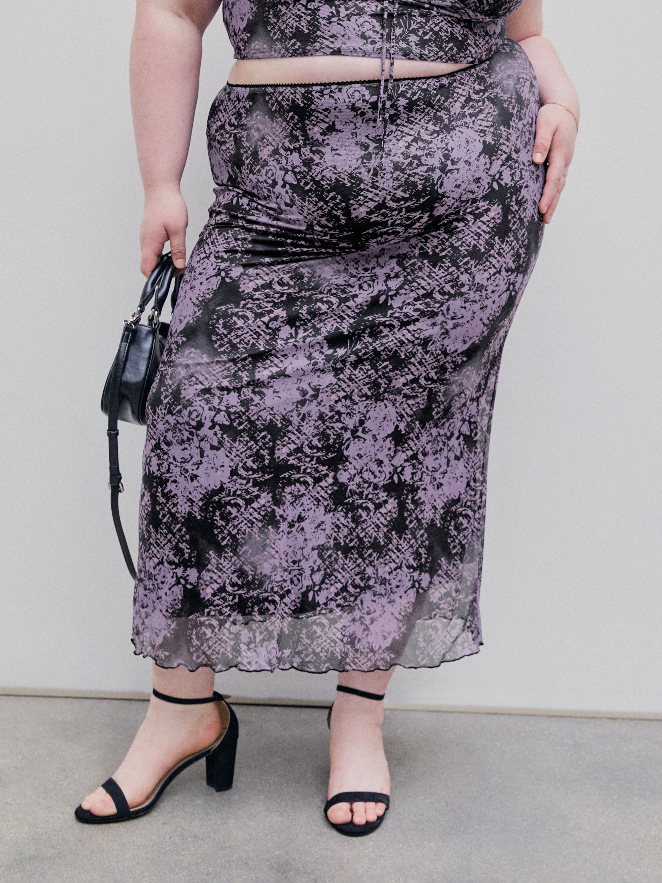 Mesh Jersey Abstract Jersey Mid Waist Maxi Skirt Curve & Plus For Exhibition Vacation | Cider