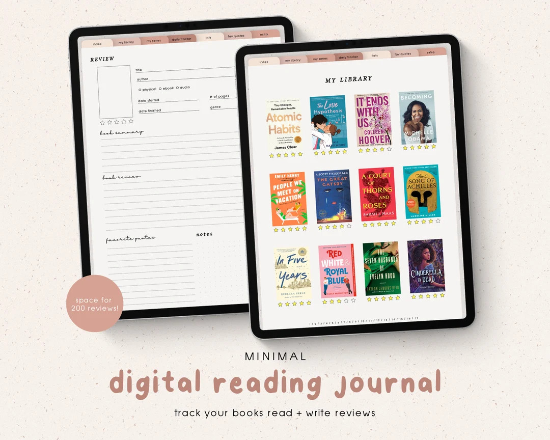 Minimal Digital Reading Journal | Book Reviews | Reading Tracker for GoodNotes (Portrait Version) | Etsy (CAD)