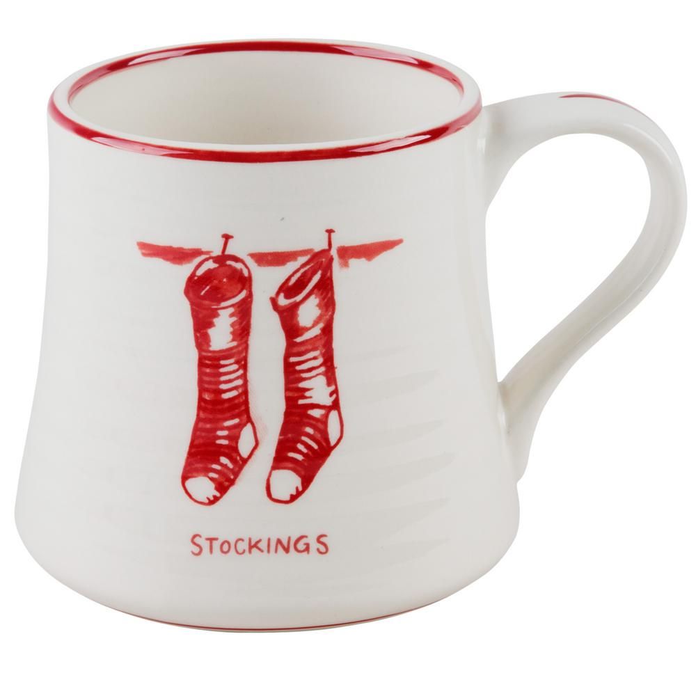Molly Hatch 16 oz. Stockings Mug, White and Red | The Home Depot