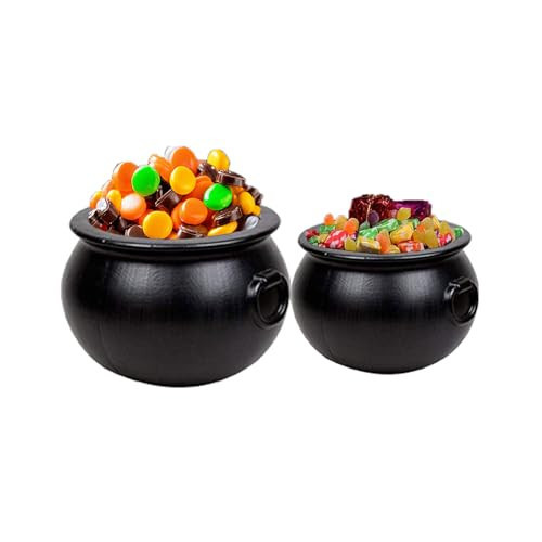 PMU Halloween Cauldron 2pc- 10", 8" Witch Plastic Cauldron Candy bowl Black, For Halloween Decor | Amazon (US)