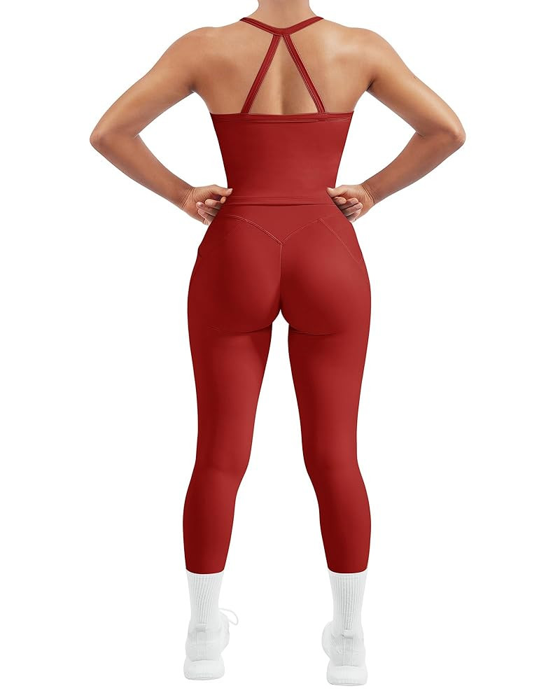 SUUKSESS Women 2 Piece Workout Sets Compression Tummy Control Leggings with Pockets Halter Built ... | Amazon (US)